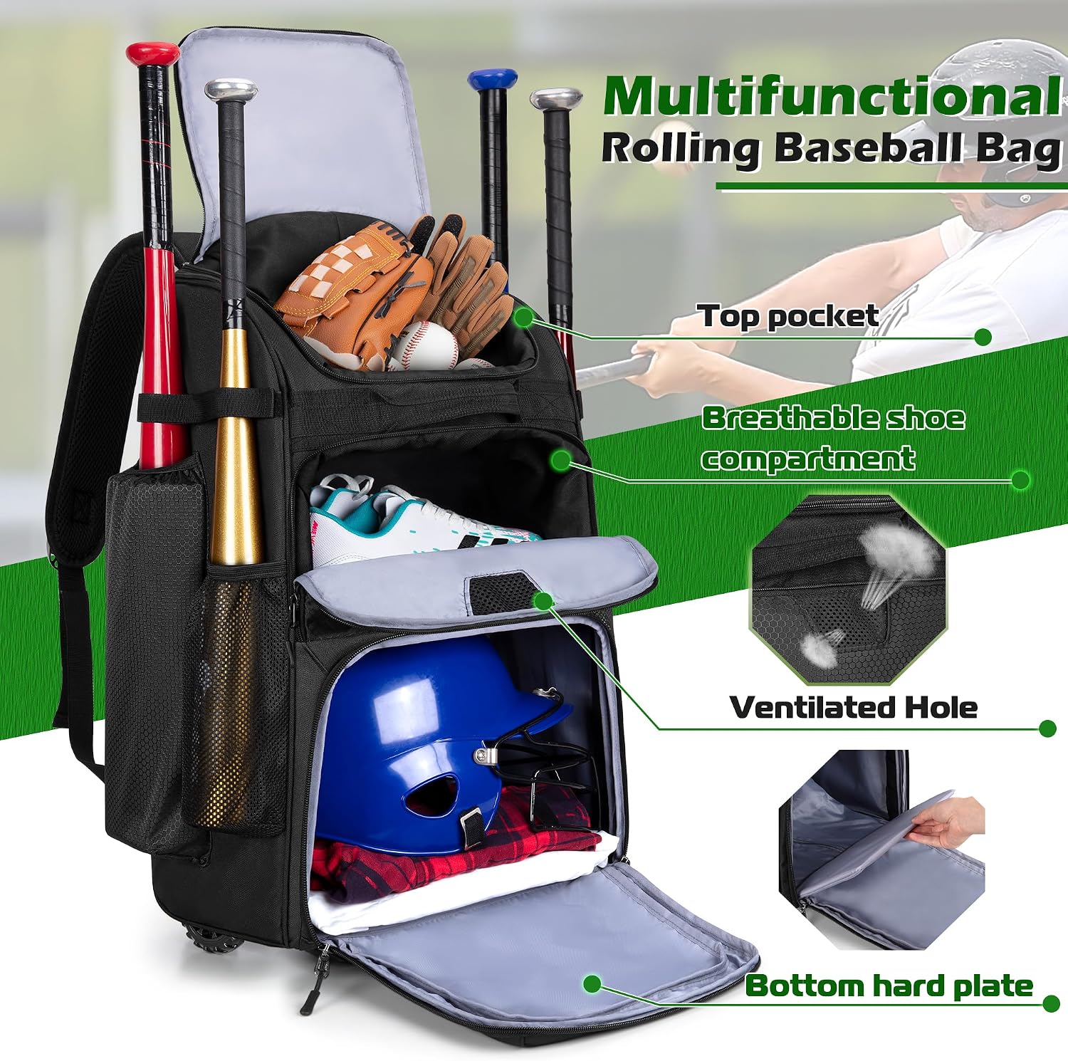 Rolling Baseball Backpack With - đánh giá và giá Heavy Equipment In